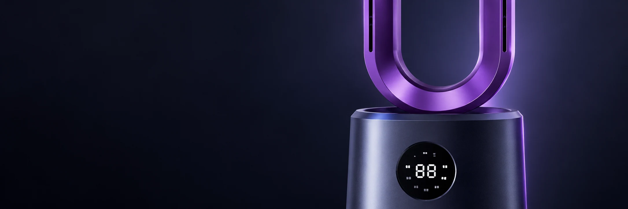 Exterior detail study of the purple loop and control panel — illustrative product rendering